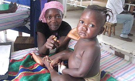 Fatma Sheiku, one year and nine months old, at a treatment post in Sierra Leone. Photograph: Olivia Blanchard/MSF