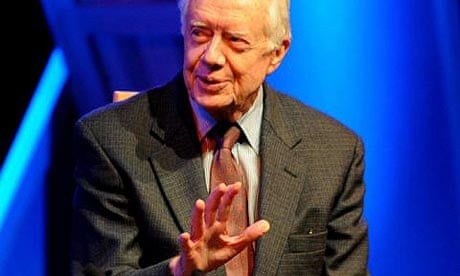 Former US President Jimmy Carter speaking at the 2008 Hay Festival