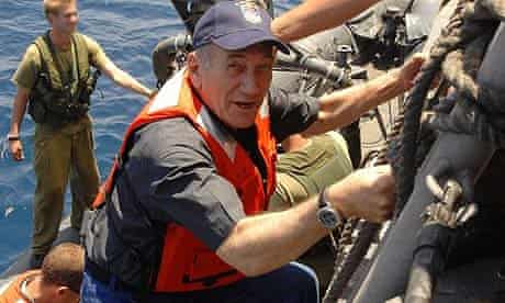 Israeli PM Ehud Olmert visiting an Israeli navy base in Haifa, Israel