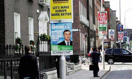 Dublin lampposts carry posters with conflicting messages as political parties step up their campaigns ahead of the referendum vote on the Lisbon Treaty