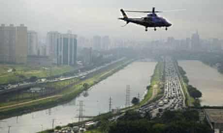 Helicopter flying over Sao Paulo 