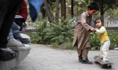 Children skateboarding in afghanistan