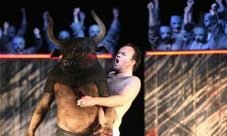 John Tomlinson (The Minotaur) and Johan Reuter (Theseus) in The Minotaur by Harrison Birtwistle at the Royal Opera House