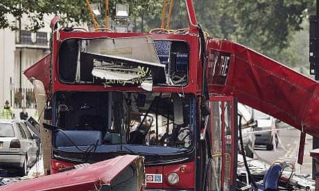 The destroyed number 30 bus in Tavistock Square, central London, after the July 7 2005 attacks