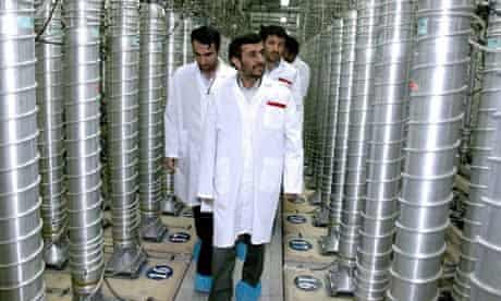 Iranian President Mahmoud Ahmadinejad inspecting the Natanz nuclear plant in central Iran