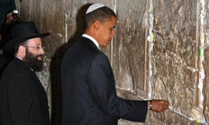 Senator Barack Obama places a note in the Western Wall in Jerusalem's Old City