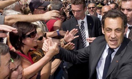 Nicholas Sarkozy shaking hands in Batz-sur-Mer