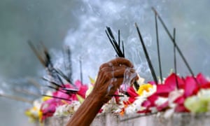 Incense is burned in a Buddhist temple