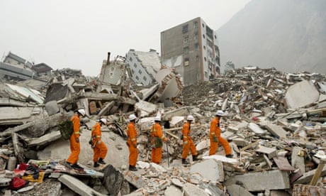 Rescue workers among the rubble of Beichan in Sichuan