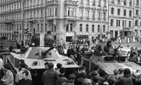 A Soviet tank moves into Prague in 1968