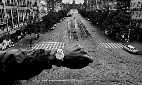 Czechoslovakia, August 1968. Koudelka positioned a passerby to show the exact time that Soviet troops invaded Prague