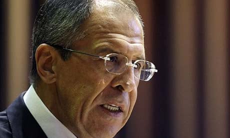 The Russian foreign minister, Sergey Lavrov, speaks in Moscow