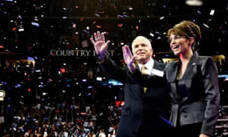 John McCain and Sarah Palin greet the Republican faithful at the end of the party convention