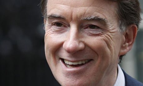 Peter Mandelson in Downing Street after a meeting with Gordon Brown on Friday