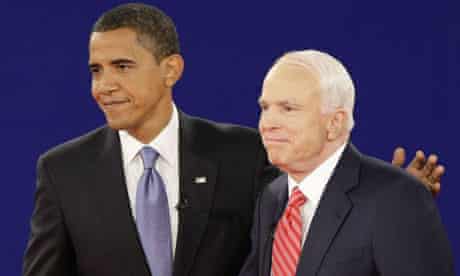 Barack Obama and John McCain shake hands at the end of the second presidential debate. Photograph: J Scott Applewhite/AP