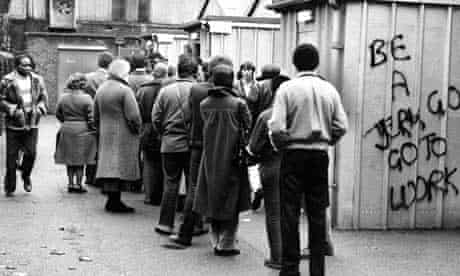 Dole queue in Brixton in the 80s
