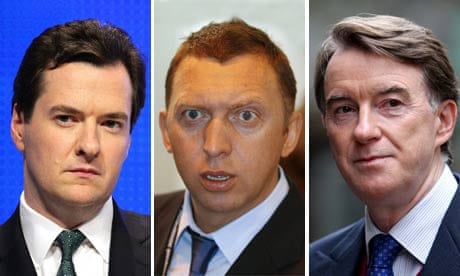 A composite picture of George Osborne, Oleg Deripaska and Peter Mandelson
