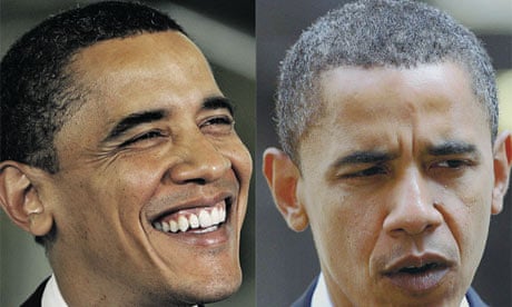 Barack Obama in May this year and two months later. Photographs