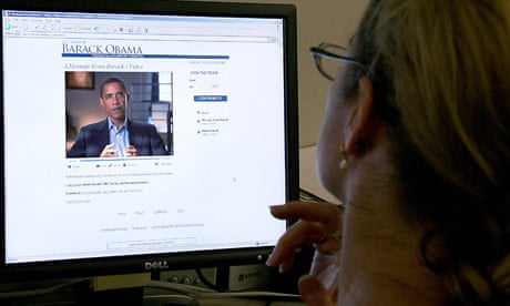 A woman looks at the Barack Obama campaign website