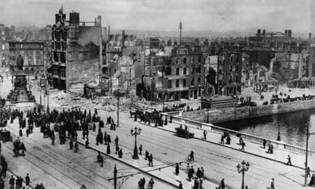 Devastation on Sackville Street, Dublin, where it crosses the River Liffey, due to the Easter Rising of 1916