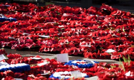 A carpet of poppy wreaths at the Cenotaph in Whitehall, London