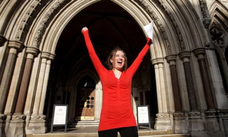 Campaigner Georgina Downs celebrates outside the High Court after her victory