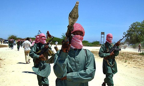 Islamist fighters from the al-Shabab movement taking part in a military drill at a camp in the northern outskirts of Mogadishu