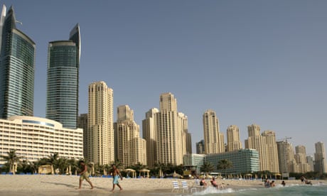 A beach in Dubai with artificial elements