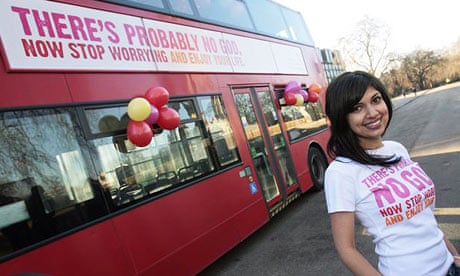 Ariane Sherine poses beside the atheist bus