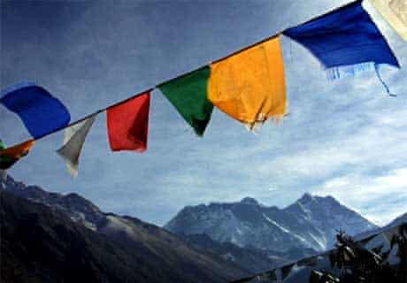 Buddhist prayer flags and Mount Everest