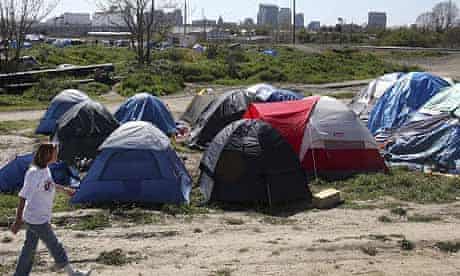 A homeless encampment known as Tent City in Sacramento, California