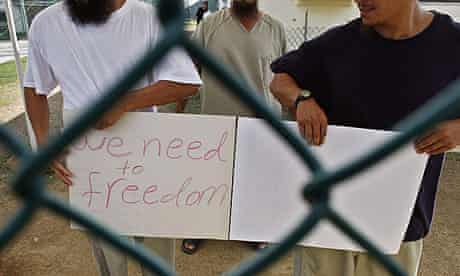 Uighur Muslim detainees protest at Guantánamo Bay prison. Palau has accepted the Uighurs