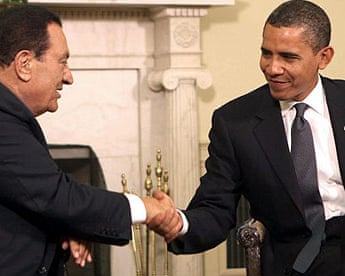Hosni Mubarak and Barack Obama meet at the White House.