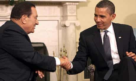 Hosni Mubarak and Barack Obama meet at the White House.