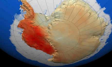 West Antarctic, in red, has warmed far more than the east over the last 50 years