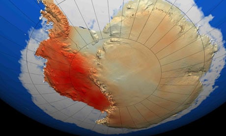West Antarctic, in red, has warmed far more than the east over the last 50 years