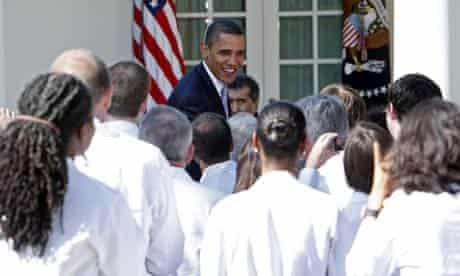 President Barack Obama talks to doctors about healthcare reform