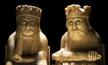 A queen and a king form part of the medieval Lewis chess sets