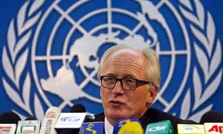 United Nations special envoy to Afghanistan Eide speaks during a news conference in Kabul