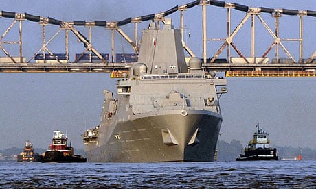 The USS New York cruises on the Mississippi river near Avondale, Louisiana.