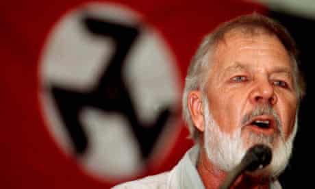 Eugene Terre'Blanche speaks at an Afrikaner Resistance Movement (AWB) gathering in Pretoria in 1999
