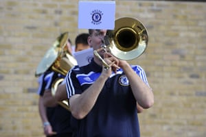 Chelsea v Liverpool : A brass band plays outside 