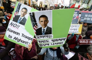 Obama in Asia: south korean protest the visit of u.s. president barack obama