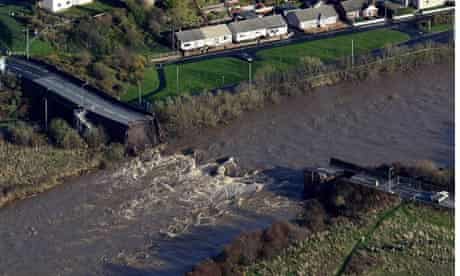 The destroyed Northside bridge in Workington, Cumbria