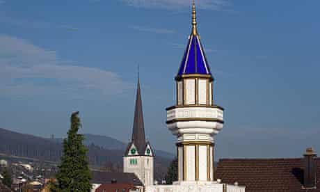 A minaret on the roof of a Turkish cultural centre in Wangen bei Olten, north-western Switzerland