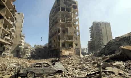 The rubble of buildings hit in Israeli strikes in Beirut