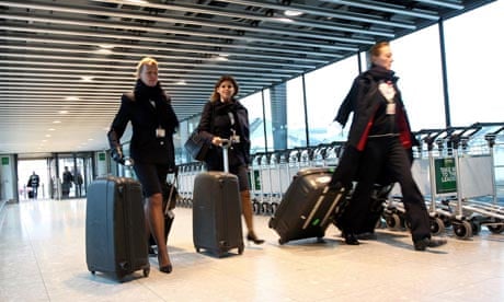 BA cabin crew on their way to work at Heathrow