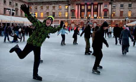 Ice skaters enjoy the freezing conditions at the Somerset House rink in London