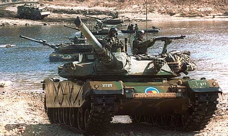 South Korean tanks taking part in a military exercise near the demilitarised zone