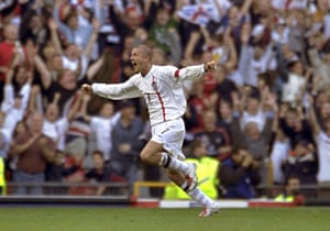 Icons of the decade: David Beckham celebrates after scoring in the world cup qualifier 2001